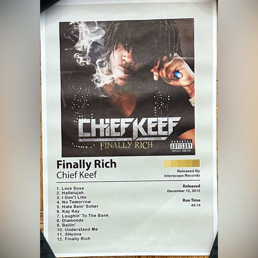 NWOT Chief Keef Finally Rich Canvas Poster Unframed